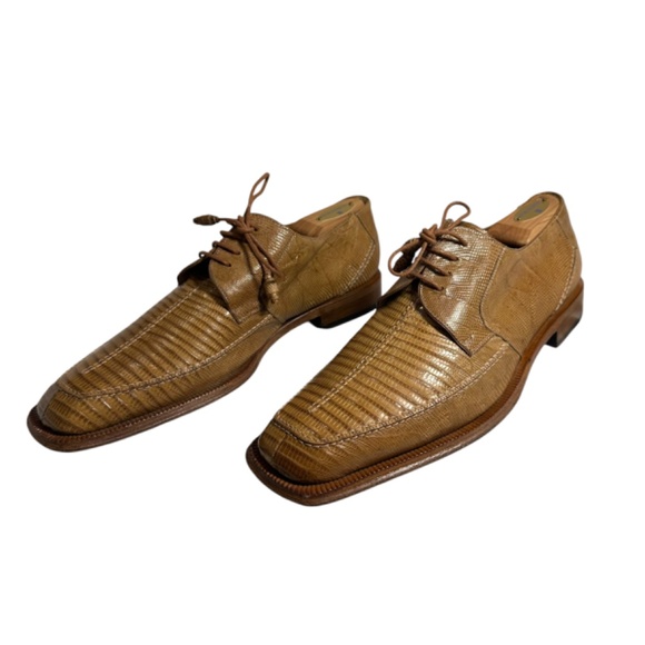 Genuine MEZLAN Platinum Cognac Genuine Lizard Dress Shoes Size 11.5 M - Picture 1 of 13